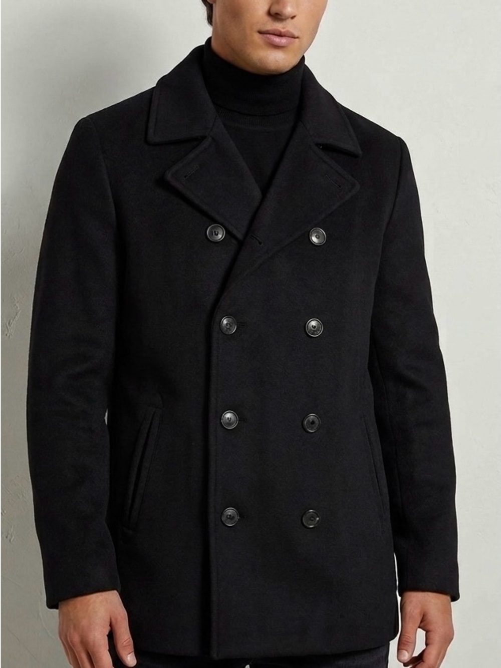 NWT GUESS Men's Classic Black Double-Breasted Pea Coat